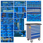 Licota AWX-2603BTSBK02 Телега инструментальная 366пр., 7 полок, пласт. стол., ложемент-кейс, сине-серая